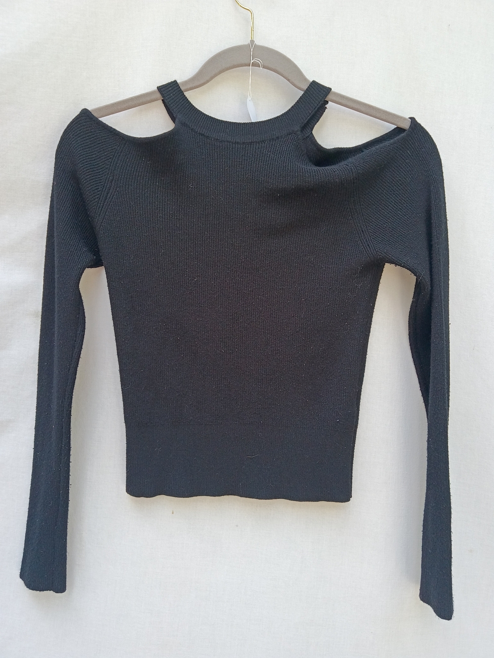 Zara Black Off-Shoulder Ribbed Knit Sweater Small Y2K Gorpcore Grunge